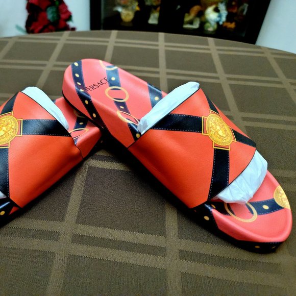 Authentic Versace Red Bondage Flip-Flops Slides - Picture 2 of 11